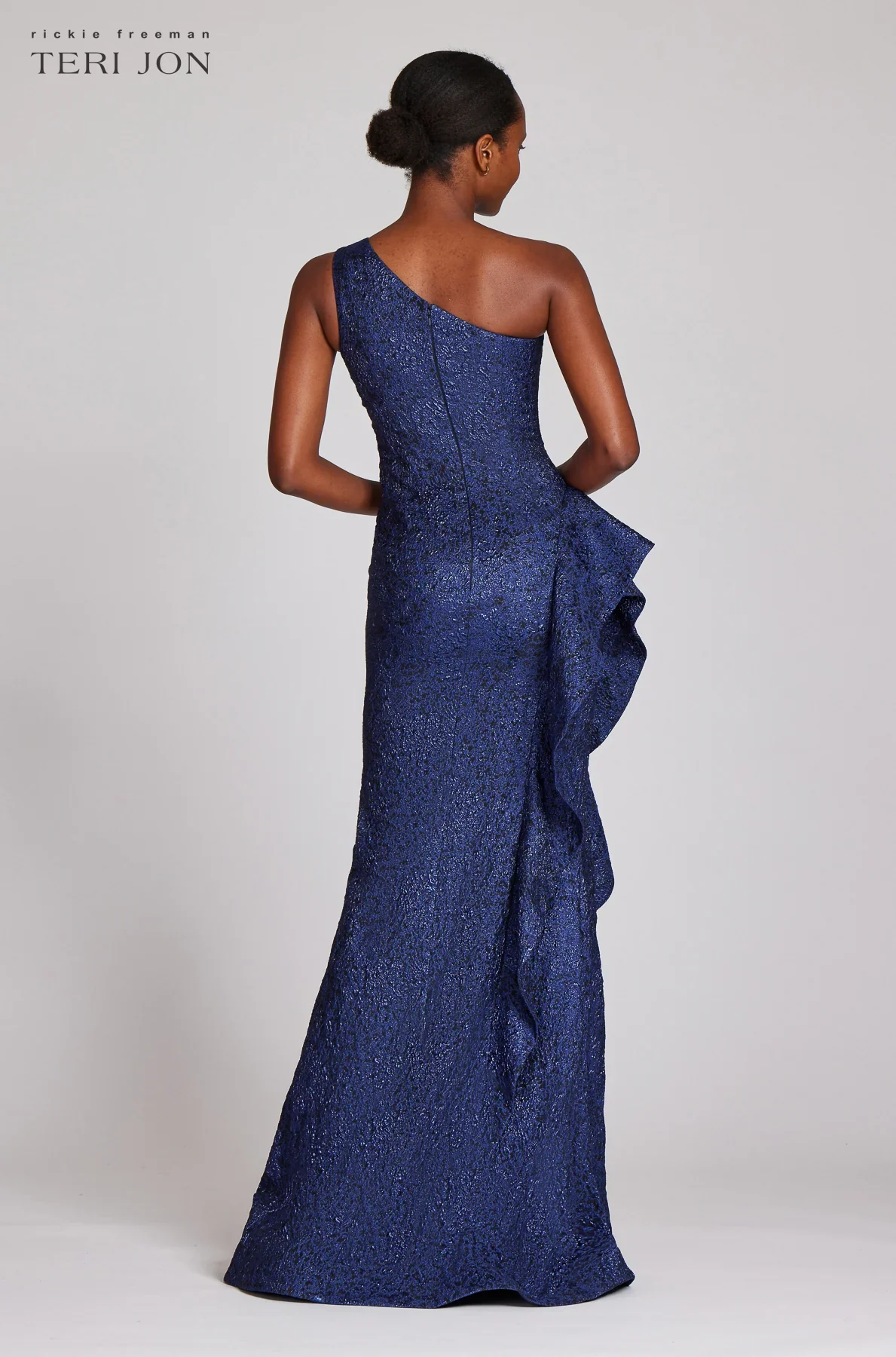 Teri Jon One Shoulder Jacquard Evening Gown 217028 - Image 6