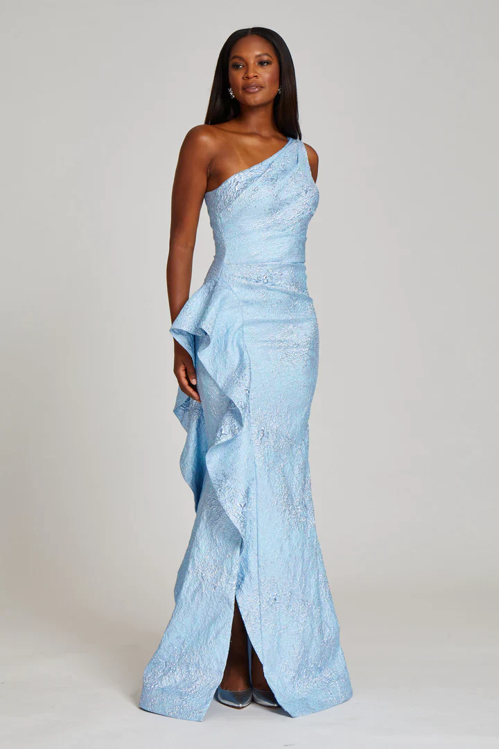 Teri Jon One Shoulder Jacquard Evening Gown 217028 - Image 7