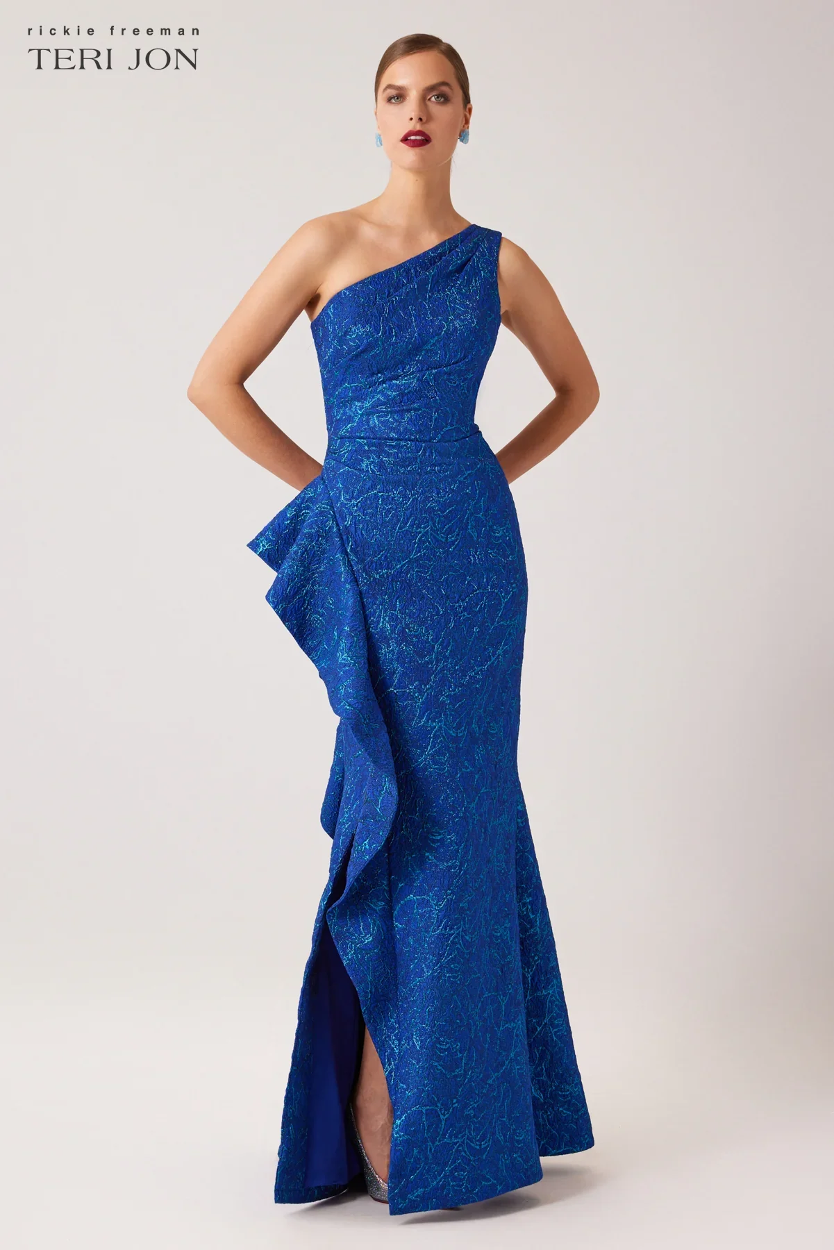 Teri Jon One Shoulder Side Ruffle Evening Gown 247089 - Image 2