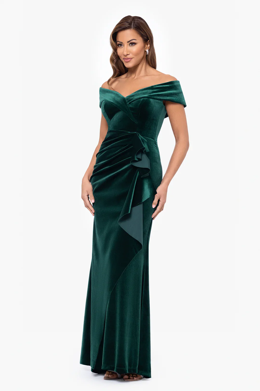 Xscape Evenings "Alana" Off the Shoulder Velvet Evening Gown 6484X - Image 3