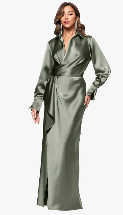 Xscape Long Satin Collared Evening Dress 6648X - Image 2